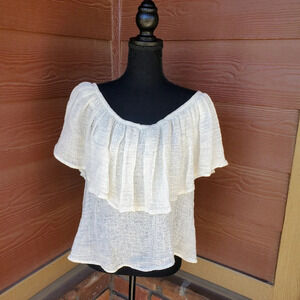 Pearl Cream Colored Off the Shoulder Linen Frill Top Size XS